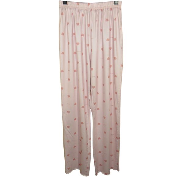 Women's Pale Pink Heart Print Pajama Pants Size Medium - Picture 1 of 5